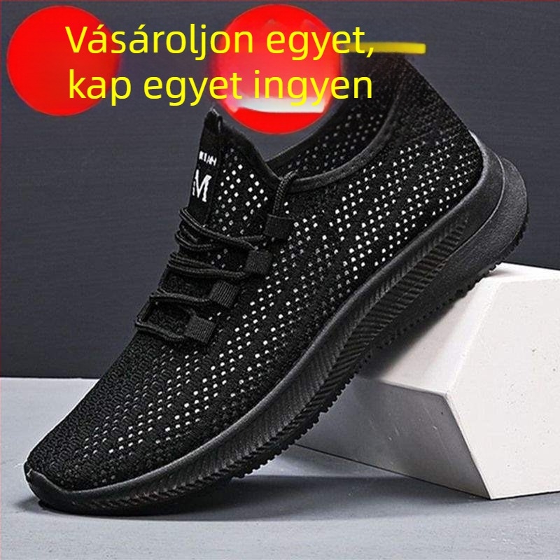 Férfi mesh sportcipő tavasz–nyárra, alacsony szárú, lélegző, mindennapi futócipő