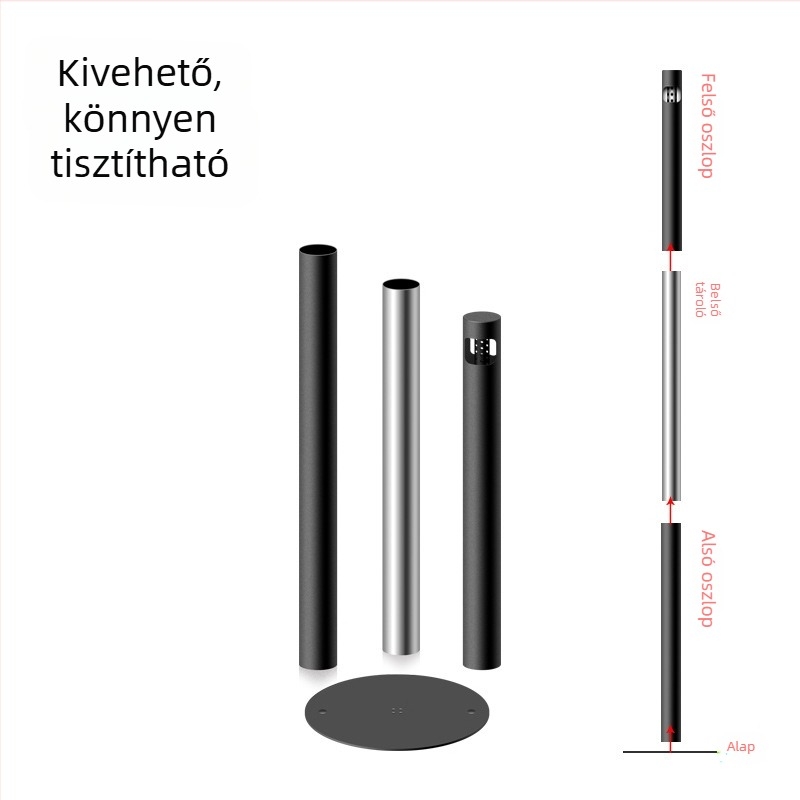 Rozsdamentes acélból készült hamutál-kosár, hordó alakú, 12 L kapacitás, fedél nélküli