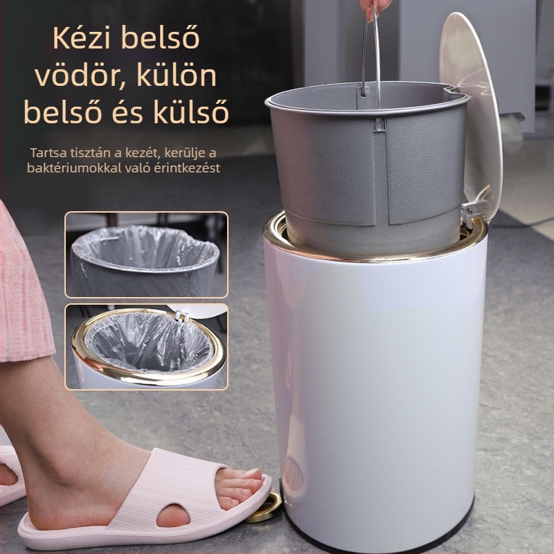 Rozsdamentes acél pedálos kuka fedővel, otthoni használatra – csendes működés