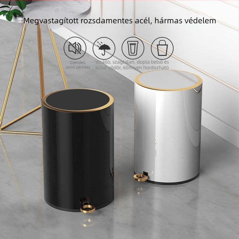 Rozsdamentes acél pedálos kuka fedővel, otthoni használatra – csendes működés