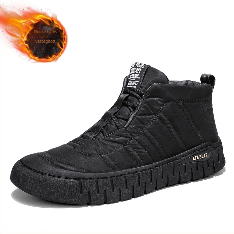 Férfi pamut cipő fleece-bélésű, magas szárú, casual téli csizma hóban, csúszásmentes talppal