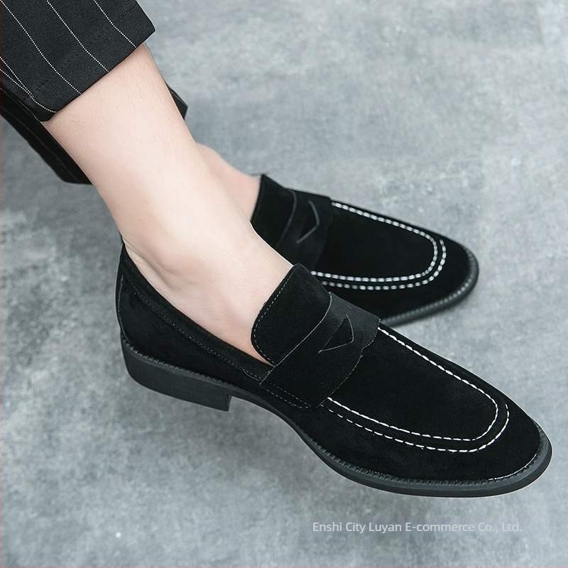 Férfi velúr bőrcipő, slip-on, retro stílus, üzleti és hétköznapi viselet, hegyes orr