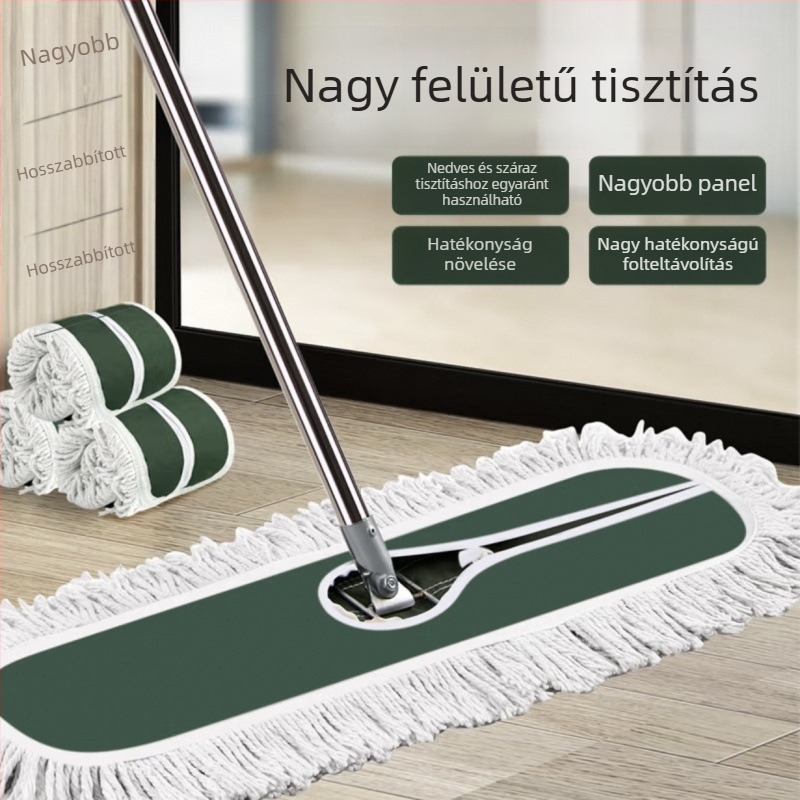 Lapos mop otthoni használatra, nagy méret, 100% pamut, száraz és nedves tisztítás