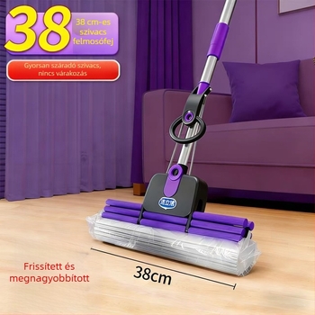 Új nedvszívó háztartási szivacsmop, tisztítás egy mozdulattal, érintés nélküli, nedves és száraz kettős használat, nagy görgős préselő mop