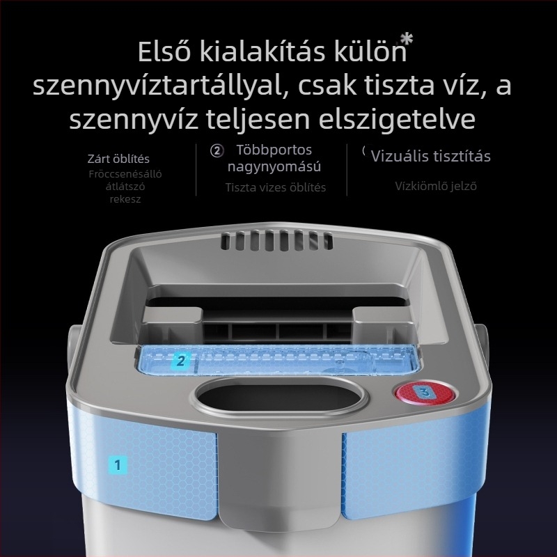 Sík felmosó szennyeződés-szeparáló rendszerrel, háztartási használatra, egy lépéses tisztítás, kéz nélküli kicsavarás, nagy felmosófej
