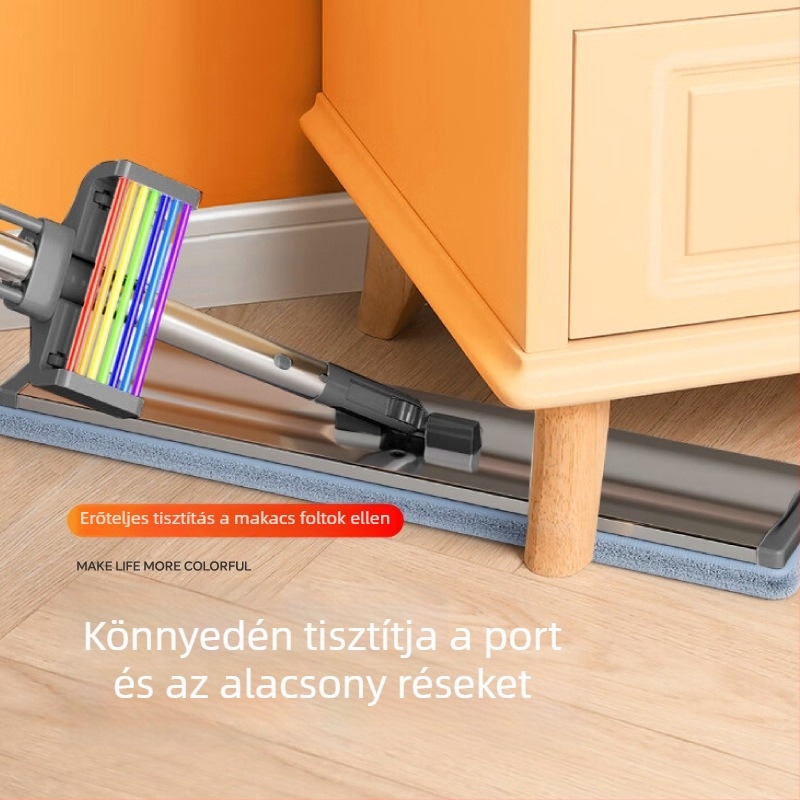 Good Helper Alumínium fejű mop, kéz nélküli kinyomás, száraz és nedves kettős használat, könnyű, mikroszálas fej, rozsdamentes acél rúd