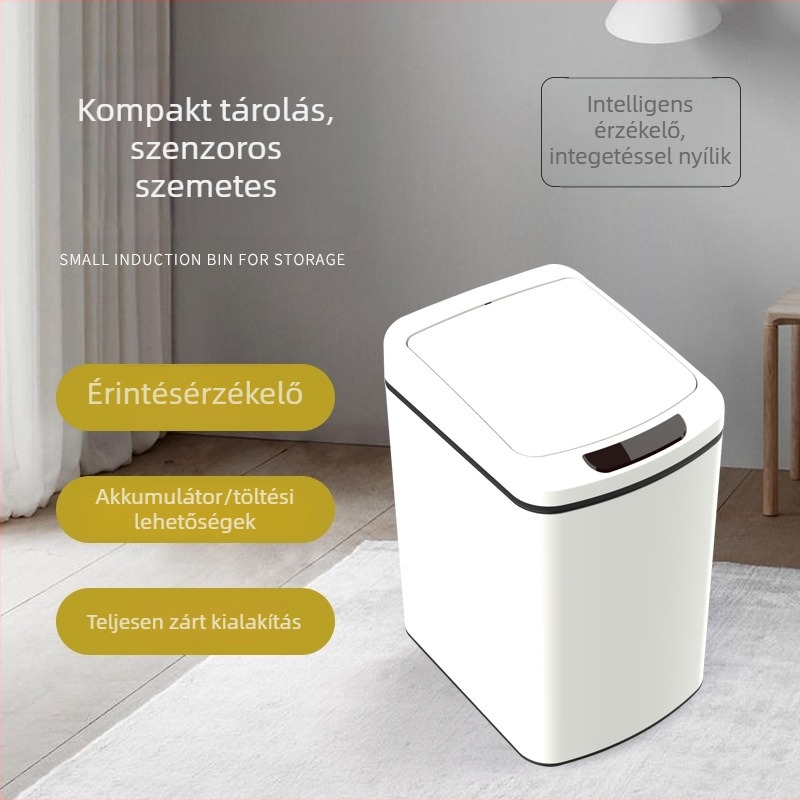 Intelligens infravörös szenzoros szemetes, rozsdamentes acél, 12 L, négyszögletes, otthoni használatra