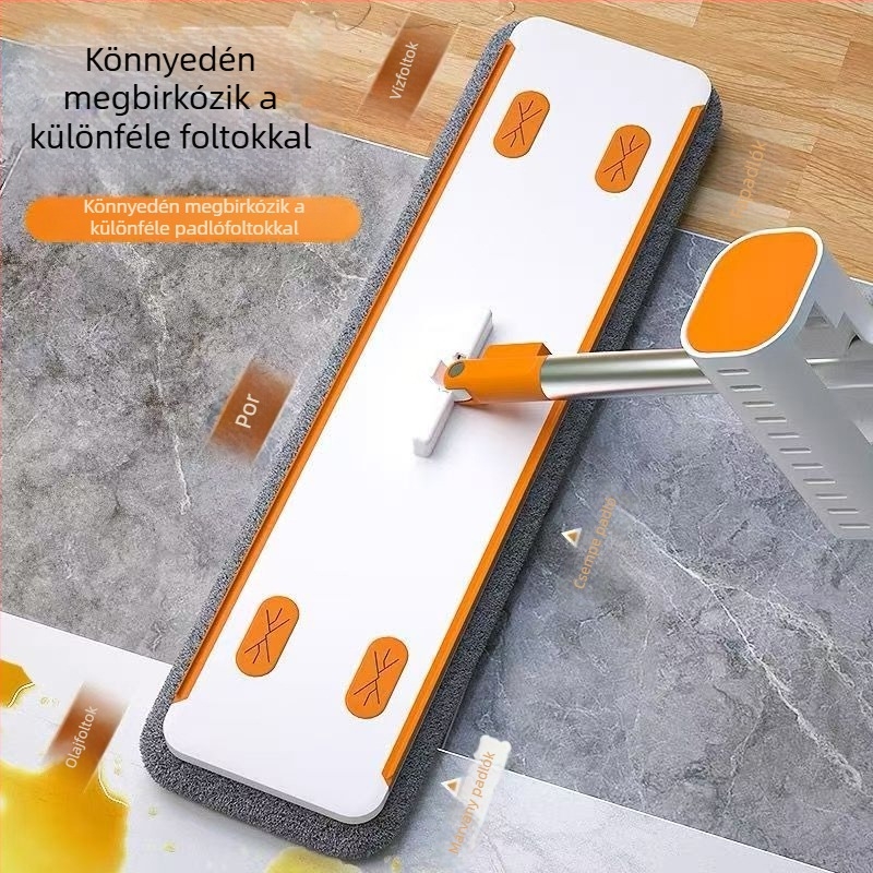 Kéz nélküli, öncsavaró, lapos mop háztartási használatra, levehető kendő, nedvszívó pamutszálak, klipsz a ruhára