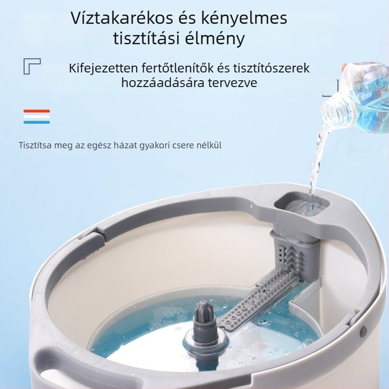 Szenyeződés elkülönítő mop vödör forgó szárítással, kéz nélküli használathoz, háztartási hengeres mop rendszer