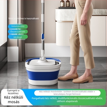 Összecsukható forgó mop szennyeződés elválasztással otthoni használatra, érintésmentes mosás, egy mozdulattal tiszta és gyors száradás