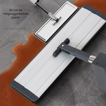 42 cm-es alumínium ötvözet lapos mop nagy panellel, teleszkópos nyél, kézi mosás