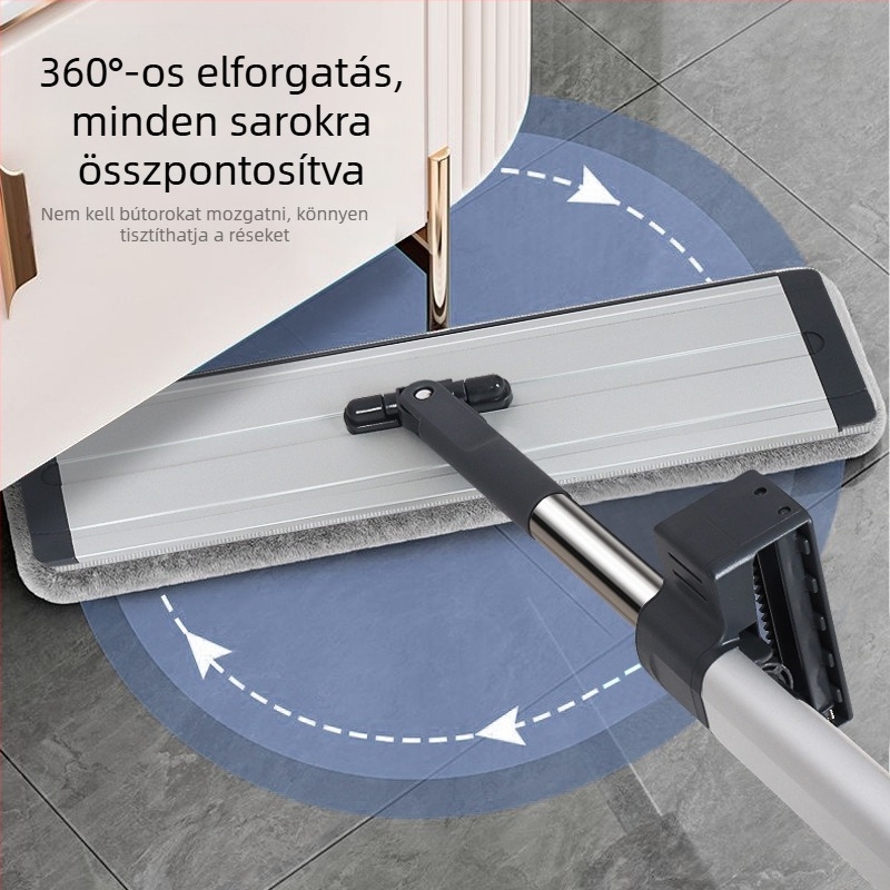 42 cm-es alumínium ötvözet lapos mop nagy panellel, teleszkópos nyél, kézi mosás