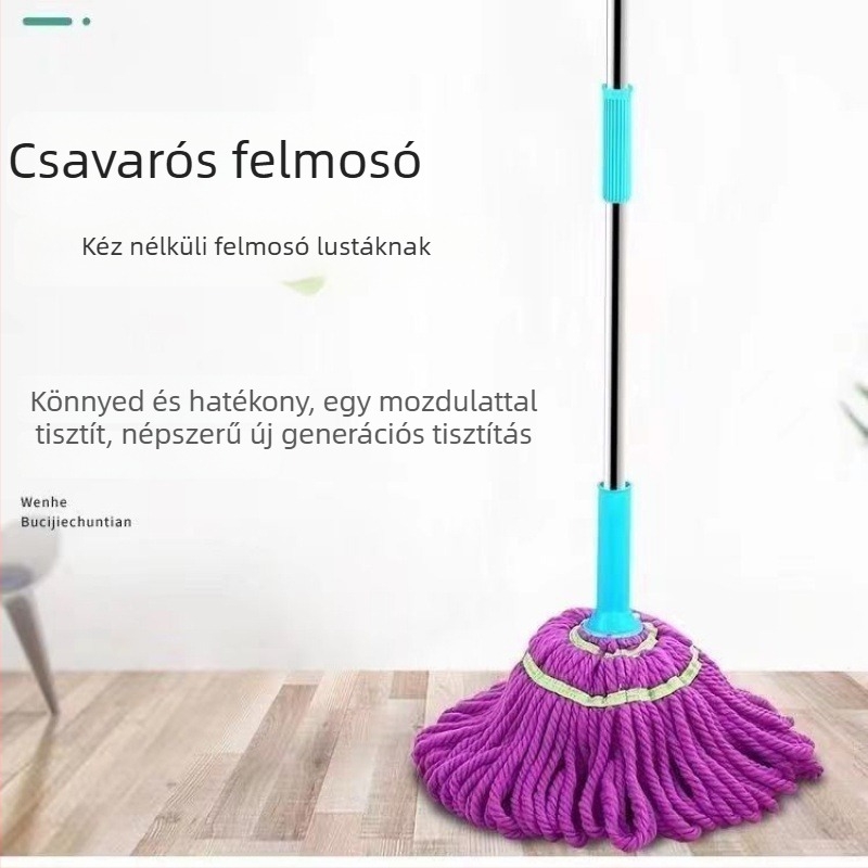 Érintés nélküli forgó felmosó automata kicsavaró mechanizmussal, mikroszálas fej, Rozsdamentes acélnyél, száraz és nedves takarításhoz