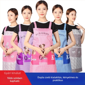 Felnőtt karikatúra mintás ujj nélküli kötény dupla vállpántokkal, konyhai használatra, poliészter, kockás mintázat, folt- és olajálló