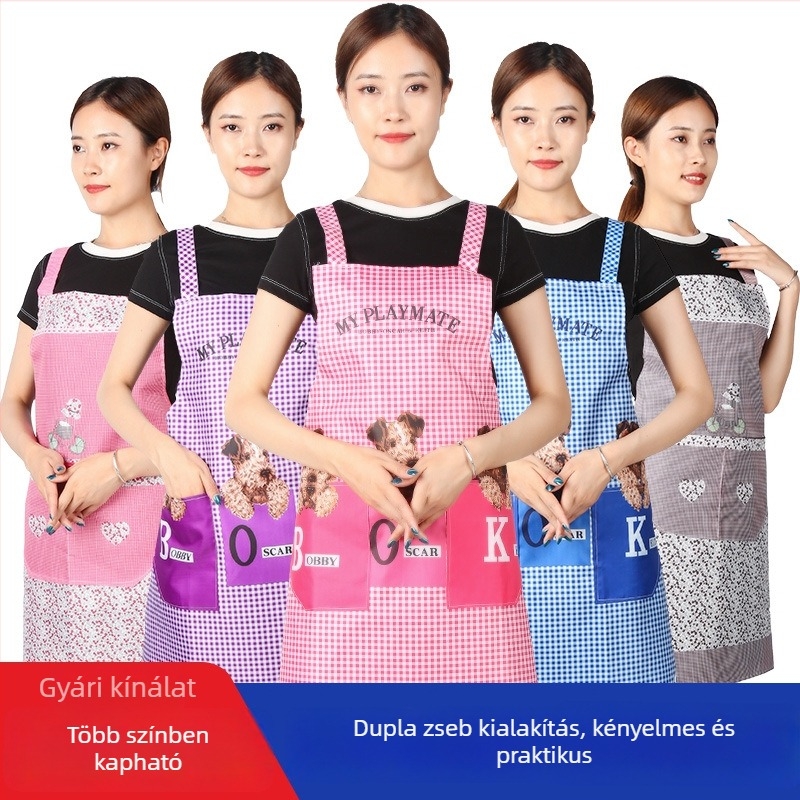 Felnőtt karikatúra mintás ujj nélküli kötény dupla vállpántokkal, konyhai használatra, poliészter, kockás mintázat, folt- és olajálló