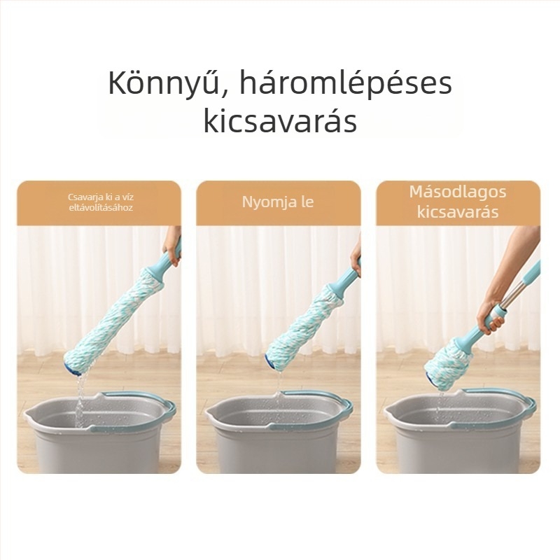 Meiliya pamutfonalas csavart mop, kéz nélkül használható háztartási fürdőszobai mop, 125 cm rozsdamentes acél nyél