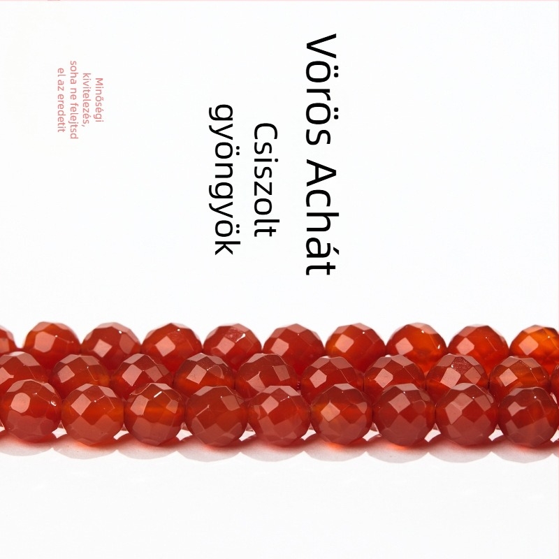 Vörös achát, 64-facetű kerek gyöngyök, DIY ékszerekhez, félkész