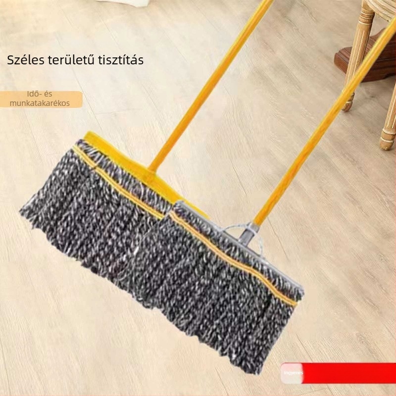 Csavarodó mop fej, vast pamut szálakkal és fa nyéllel