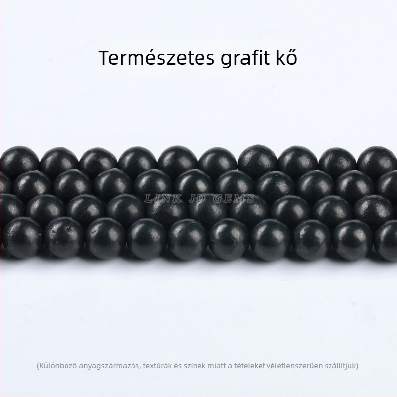 Természetes kristály grafitkő gyöngyök – kör alakú, 8 mm, lyukas, DIY ékszerekhez, félig kész