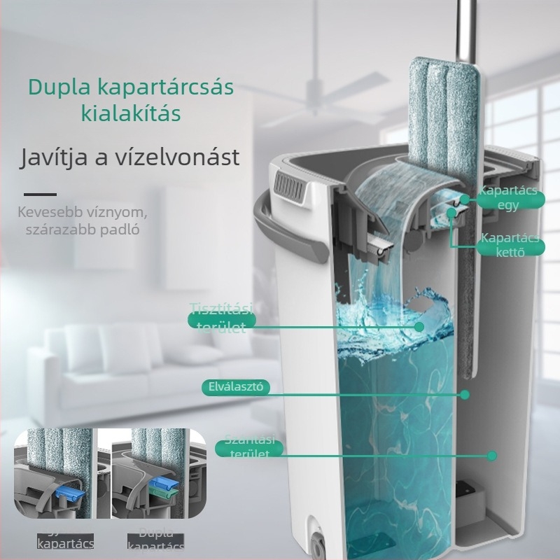 Miaojie sík mop kádhoz, száraz és nedves használatra, kézi csavarás nélkül, 3 kendővel