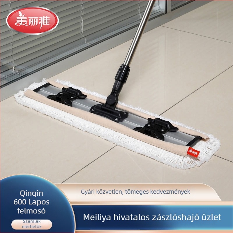 Meiliya sík mop 600, 60 cm, nagy pamutfejű mop rozsdamentes acél nyéllel és törölközőkapoccsal