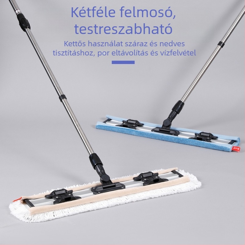 Meiliya sík mop 600, 60 cm, nagy pamutfejű mop rozsdamentes acél nyéllel és törölközőkapoccsal