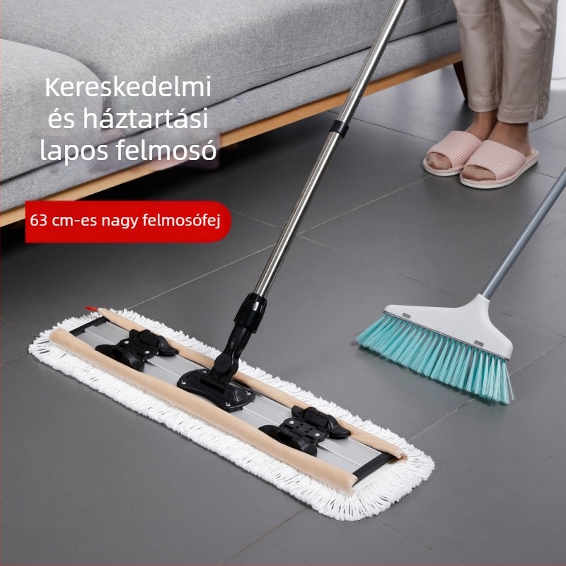 Meiliya sík mop 600, 60 cm, nagy pamutfejű mop rozsdamentes acél nyéllel és törölközőkapoccsal