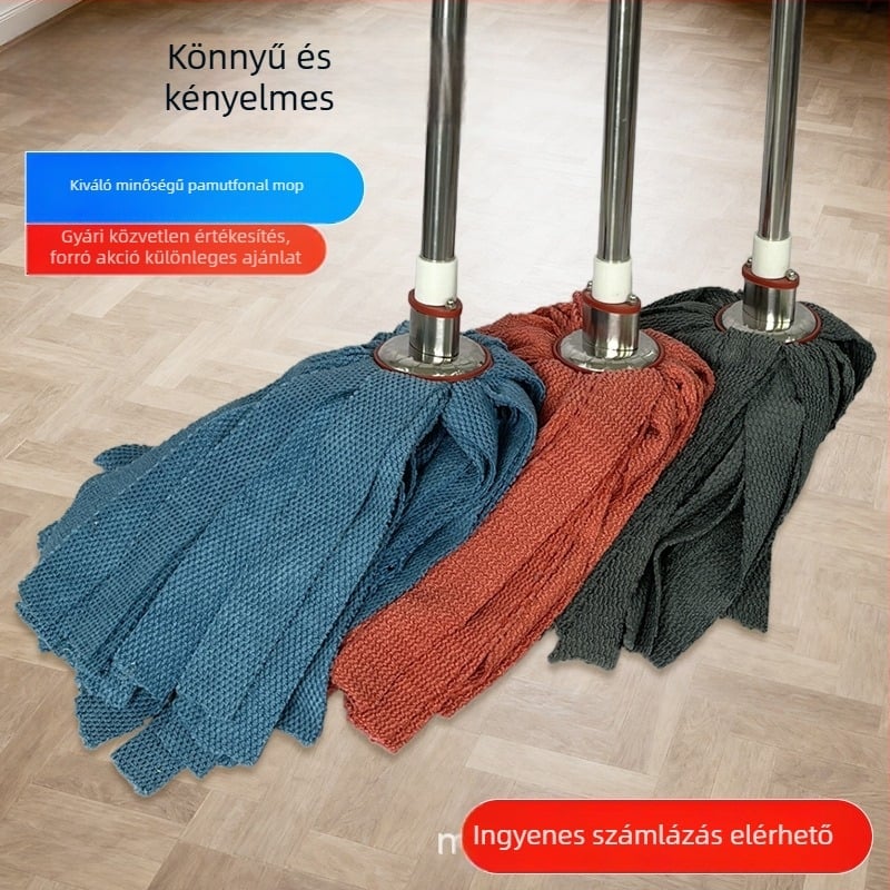 Ősi stílusú, vastagodott rúddal integrált mop, rozsdamentes acél fejjel, nyom nélkül, száraz és nedves használatra, nedvszívó mop, kézzel készített