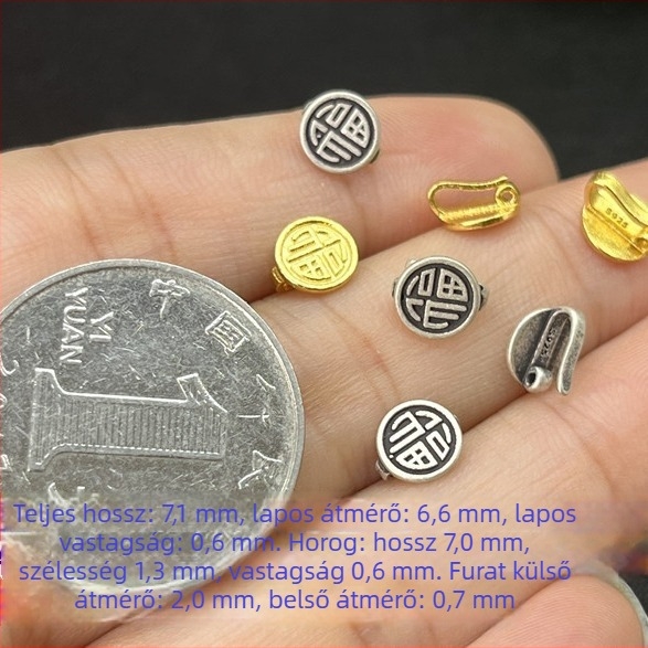 S925 sterling ezüst, aranyozott felületű retro mini szerencse-jel kapocs DIY ékszerekhez