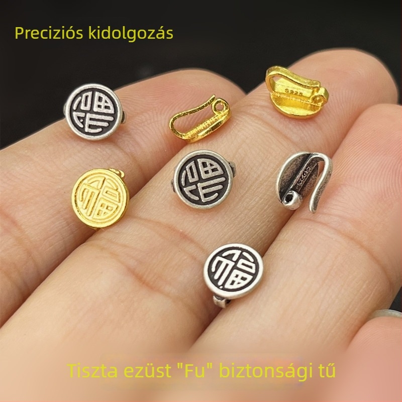 S925 sterling ezüst, aranyozott felületű retro mini szerencse-jel kapocs DIY ékszerekhez