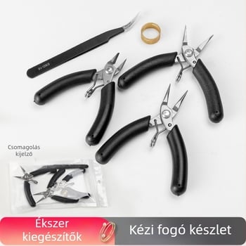 Ékszerkészítő eszközök készlet: hosszú orrú fogók, kerek orrú fogók, ferde orrú fogók és csipeszek