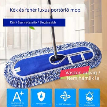 Kék-fehér csíkos, vastagított vászon, csavaros kapcsolattal, hosszabbító rúddal, nagy lapos felmosó a padlóra – ideális konyhák, közétkeztetés és otthoni használatra