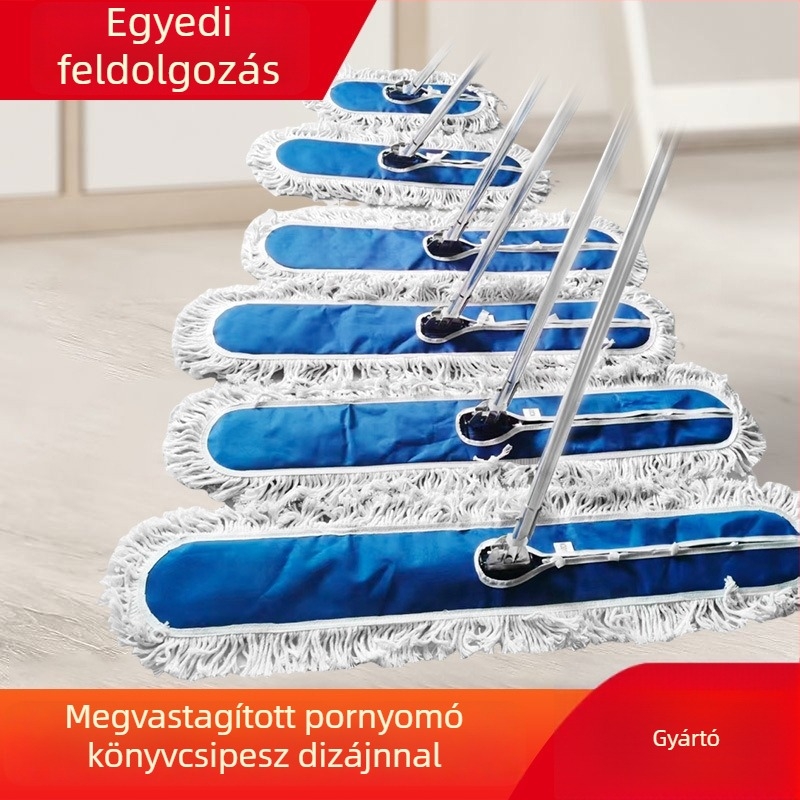 Nagy lapos mop pamutfonalas kendővel, poreltávolító fejjel, rozsdamentes acélnyéllel, kereskedelmi és otthoni tisztításra