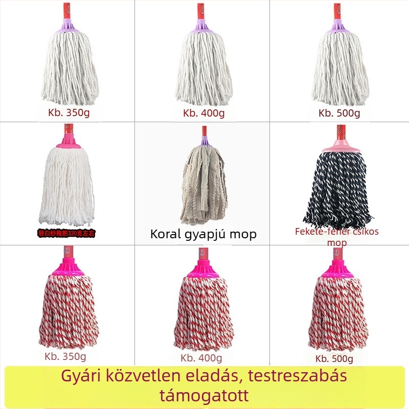 Ősrégi fa mop pamutfonallal, kerek fej, nedvszívó tisztító eszköz