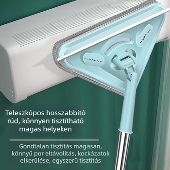Nagy háromszög alakú mop teleszkópos rúddal porletakarításra üvegfelületeken, mennyezeten és a konyhában – chenille mikroszálas