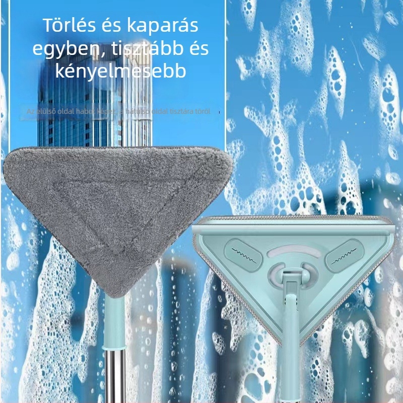 Nagy háromszög alakú mop teleszkópos rúddal porletakarításra üvegfelületeken, mennyezeten és a konyhában – chenille mikroszálas
