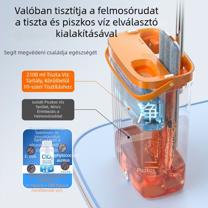 OEM személyre szabott lapos mop vödörrel – érintésmentes tisztítás, kettős mop-rendszer, ultra-finom rostok