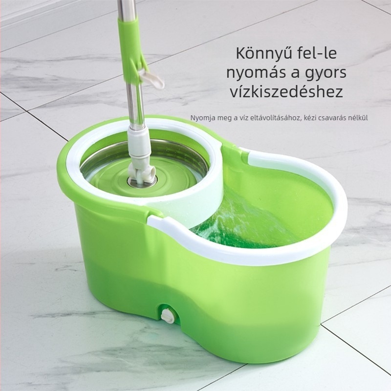 Személyre szabott háztartási kézi forgó felmosó kettős hajtással, nyolcszögletű vödörrel és két fejű felmosóval – kézi kifordító vödör készlet.