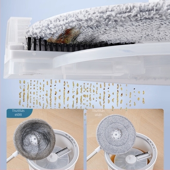 Olajfolt szétválasztó spin mop forgó rozsdamentes acél nyéllel, sík dizájn, kéz nélküli tisztítás, nagy vízfelvételi képesség