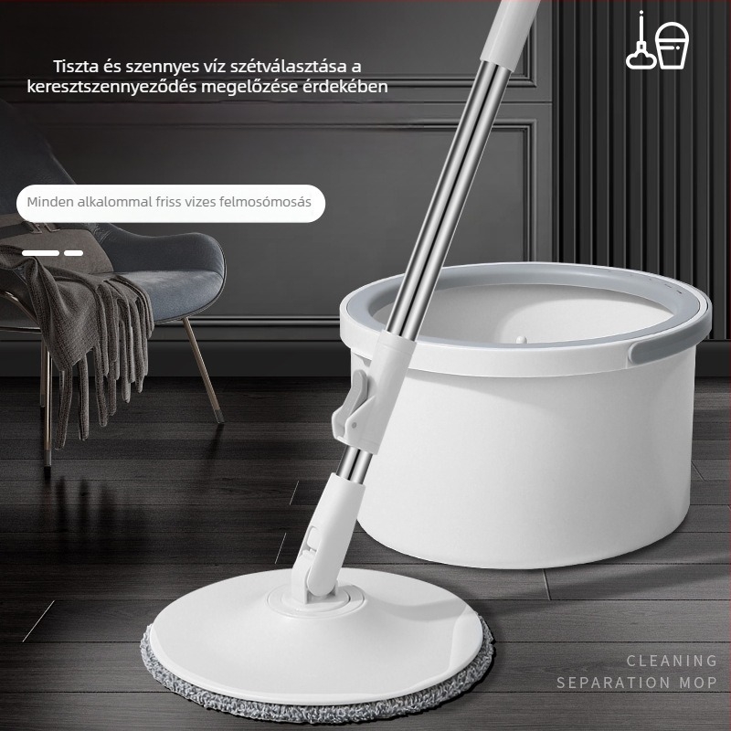 Olajfolt szétválasztó spin mop forgó rozsdamentes acél nyéllel, sík dizájn, kéz nélküli tisztítás, nagy vízfelvételi képesség