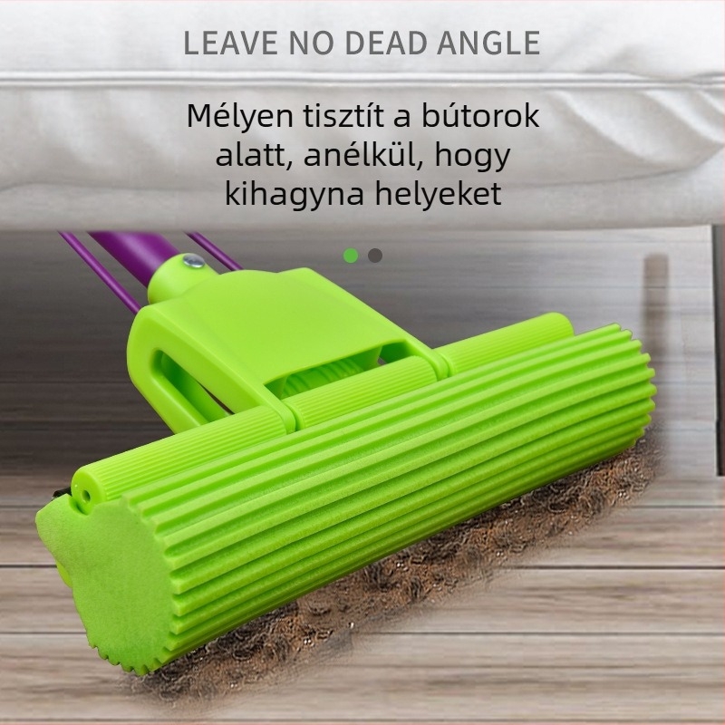 Mosható háztartási mop görgős nyomó mechanizmussal, abszorbens szivacsfej, rozsdamentes acél szár