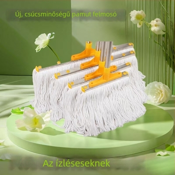 Rozsdamentes acélrúddal és pamutszálas felmosófejjel készült ipari padlótisztító mop, hotel tisztításra, fej 10–80 cm közötti méretben, rostok nem esnek ki