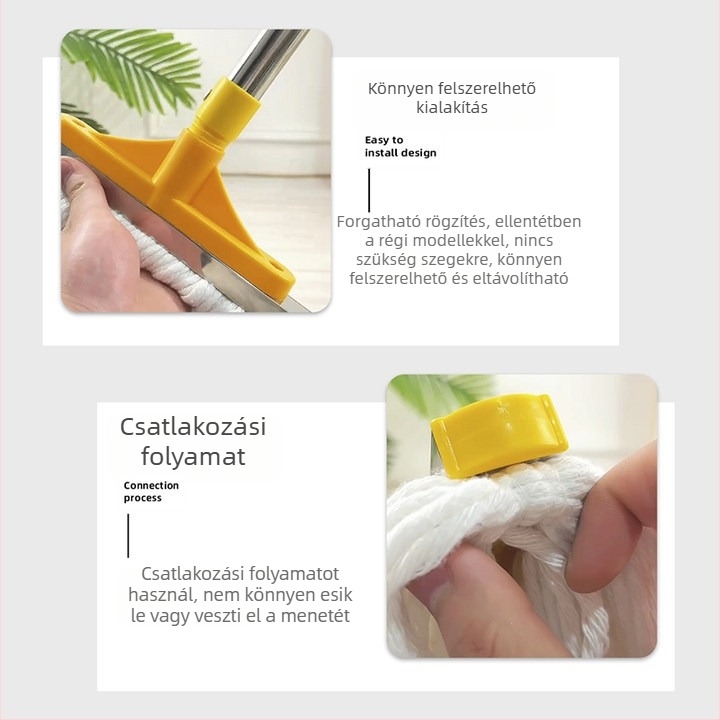 Rozsdamentes acélrúddal és pamutszálas felmosófejjel készült ipari padlótisztító mop, hotel tisztításra, fej 10–80 cm közötti méretben, rostok nem esnek ki