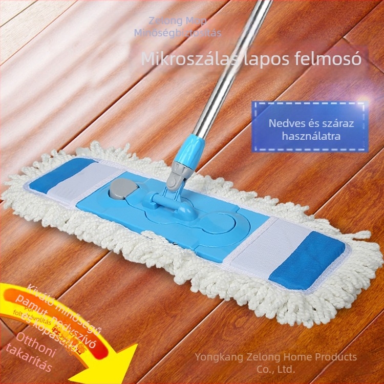 Lapos mop forgatható mikroszálas kendővel, teleszkópos rozsdamentes acél nyéllel, fej 65×25 cm, színek: lila, kék, kék-fehér