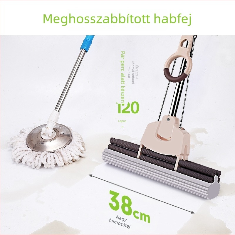 Személyre szabott padlótisztító mop készlet rozsdamentes acél görgővel és fejjel, otthoni használatra