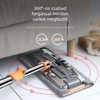 Lapos felmosó klipszes kendővel, 2024-es új modell, teleszkópos hossz 80–130 cm, rozsdamentes acél nyél, Coral fleece kendő, szállodai tisztításra