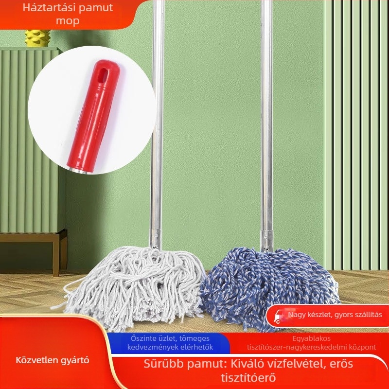 Régi stílusú pamut mop fémnyéllel, alkalmas takarításra iskolákban és létesítményekben, széles pamutszálas fej, nagy méretű mop