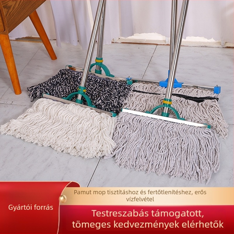 Pamutmopp rozsdamentes acél rúddal, otthoni használatra, nagy méret, kiváló nedvszívás, alapos padlótisztítás