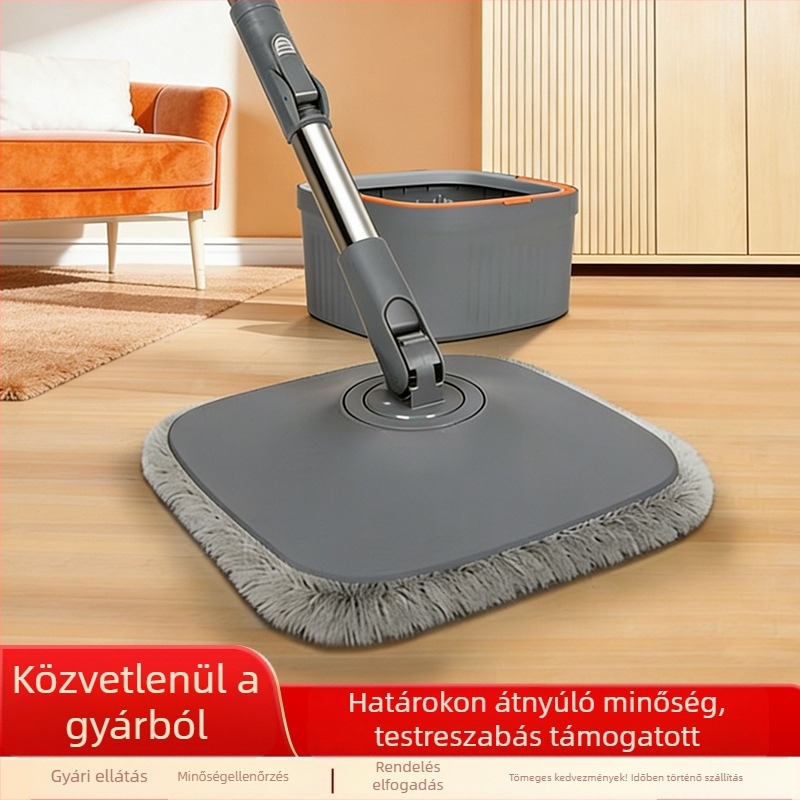 Testreszabott forgó mop háztartási használatra, kézi mosás nélküli, egyetlen vödörrel és forgó kinyomó rendszerrel, lapos mop szennyeződések elválasztásával