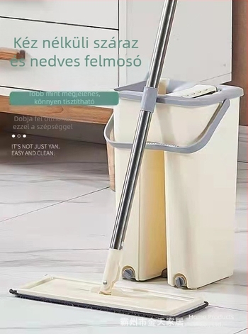 Érintésmentes lapos mop száraz- és nedves használatra vödörrel